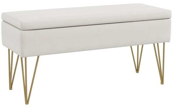 HOMCOM Cassapanca Contenitore con Seduta Imbottita in Tessuto Traspirante per Camera da Letto, Ingresso o Salotto, 100x40x49cm, Crema|Aosom