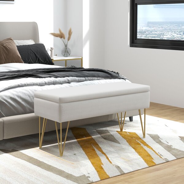 HOMCOM Cassapanca Contenitore con Seduta Imbottita in Tessuto Traspirante per Camera da Letto, Ingresso o Salotto, 100x40x49cm, Crema|Aosom