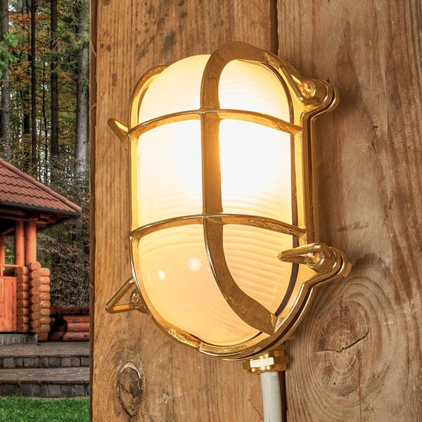 Moretti Luce Applique ovale da esterno in ottone Bengt, vetro opalino