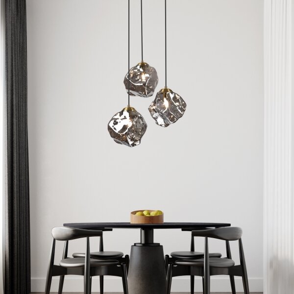Lampadario a cavo CRISTAL 3xE14/15W/230V ottone/nero fumé