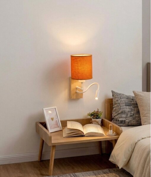 Brilagi - Lampada da parete LED NUBILA WOOD 1xE27/25W/230V + LED/3W rovere/bianco/arancione