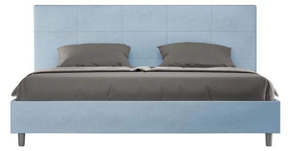 Letto Matrimoniale King Size 180x200 cm con Rete Imbottito in Microfibra Mika Azzurro