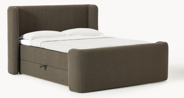 Letto boxspring in bouclé con contenitore Perla