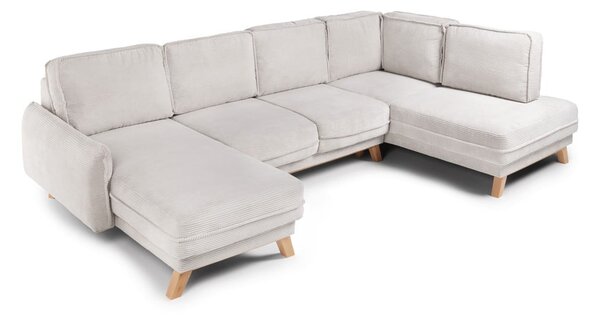 Divano angolare beige allungabile (con penisola a destra/a forma di "U") con rivestimento in velluto a coste Tori – Bonami Selection