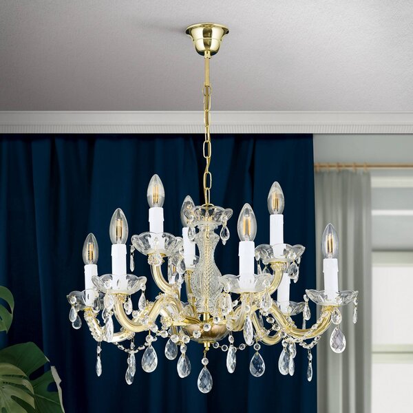 ORION Lampadario di cristallo Marie Claire, dimmerabile, Ottone / Oro, Soggiorno / Sala da pranzo, Metallo, Lampadario di cristallo