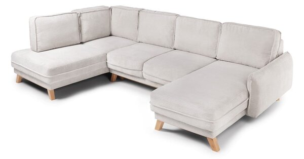 Divano angolare beige allungabile (con penisola a sinistra/a forma di "U") con rivestimento in velluto a coste Tori – Bonami Selection
