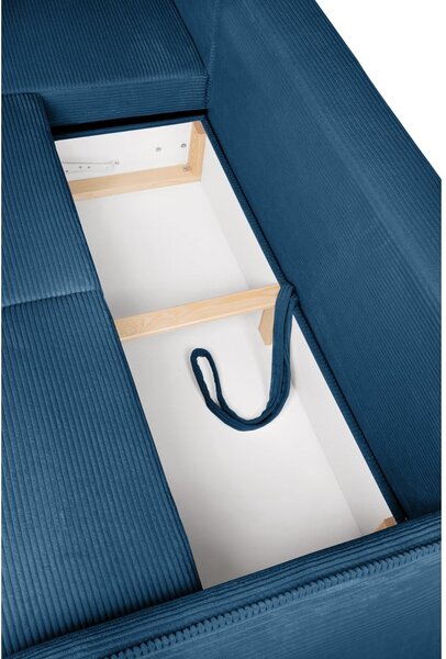 Divano angolare blu allungabile (con penisola a sinistra) con rivestimento in velluto a coste Tori – Bonami Selection