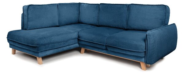 Divano angolare blu allungabile (con penisola a sinistra) con rivestimento in velluto a coste Tori – Bonami Selection
