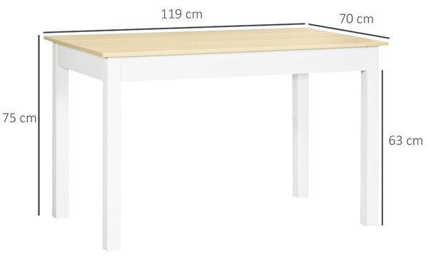 HOMCOM Tavolo da Pranzo 4-6 Posti Design Moderno per Cucina e Soggiorno, 119x70x75cm, Bianco e Legno