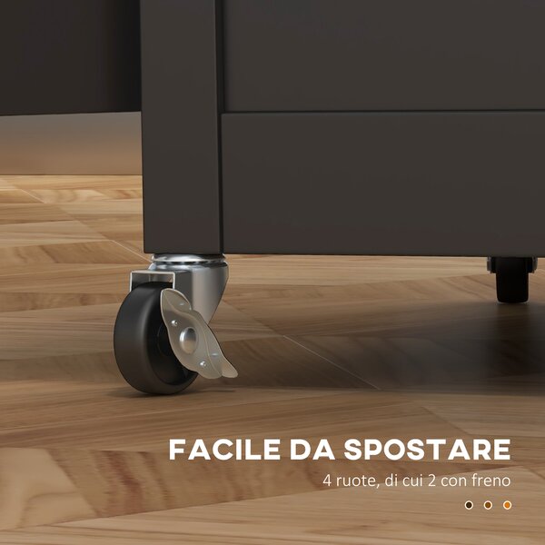 HOMCOM Carrello Cucina Portafrutta con Ruote Cassetti e Armadietto Regolabile, Antina in vetro e Portasciugamani, in Legno, Nero e Rovere|Aosom Italy