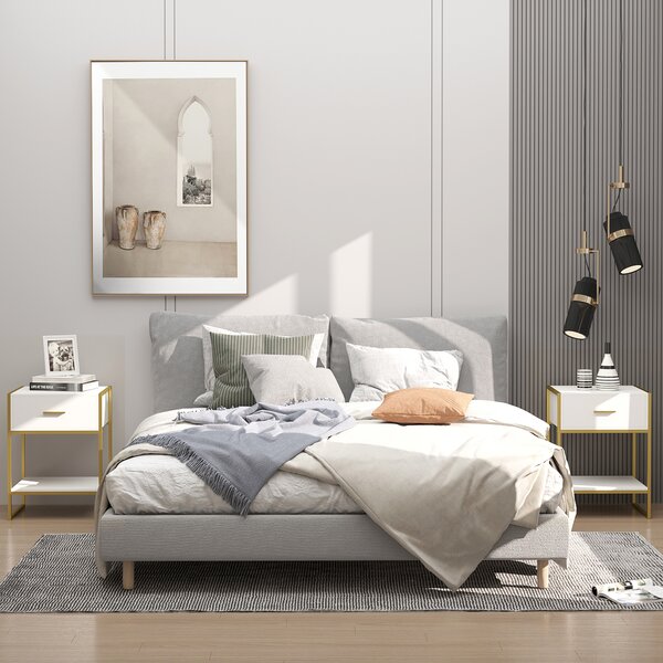 HOMCOM Set 2 Comodini Moderni con Cassetto e Ripiano Aperto in MDF e Acciaio, 45x40x60cm, Bianco e Oro|Aosom