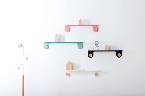 Mensola a muro in acciaio rosa con dettaglio in legno di quercia con 2 ganci , lunghezza 50 cm Hook - Gazzda