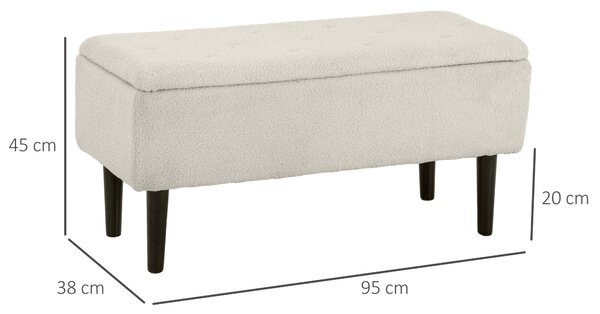 HOMCOM Panca Fondoletto con Vano Contenitore da 47L e Rivestimento Bouclé, 95x38x45 cm, Beige|Aosom