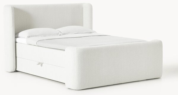 Letto boxspring in bouclé con contenitore Perla