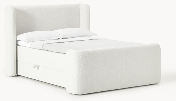 Letto boxspring in bouclé con contenitore Perla