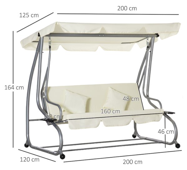 Outsunny Dondolo Letto da Giardino 3 Posti con Tetto Regolabile e 2 Portabicchieri, 200x120x164 cm, Crema|Aosom