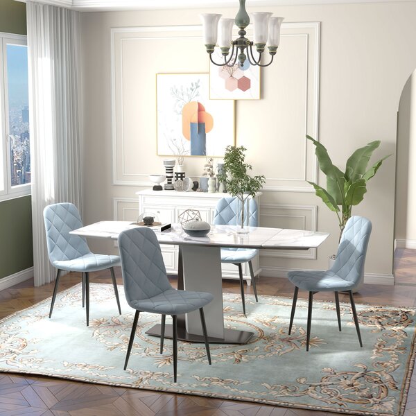 Set 4 Sedie Da Pranzo In Velluto Blu - Gambe In Metallo Dorato, Design Moderno E Imbottite - Foto 8