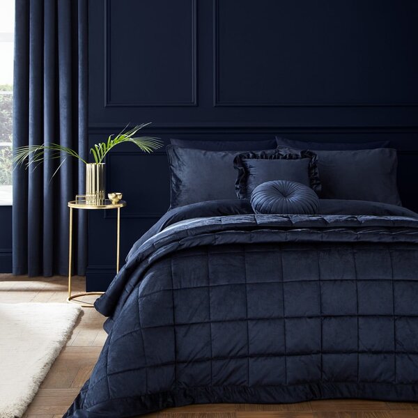 Biancheria da letto singola in velluto blu 135x200 cm Kingsley - Catherine Lansfield