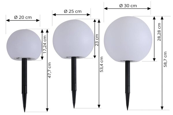 Lampade LED solari Lago di Lindby, set di 3, globi, picchetto a terra, bianco