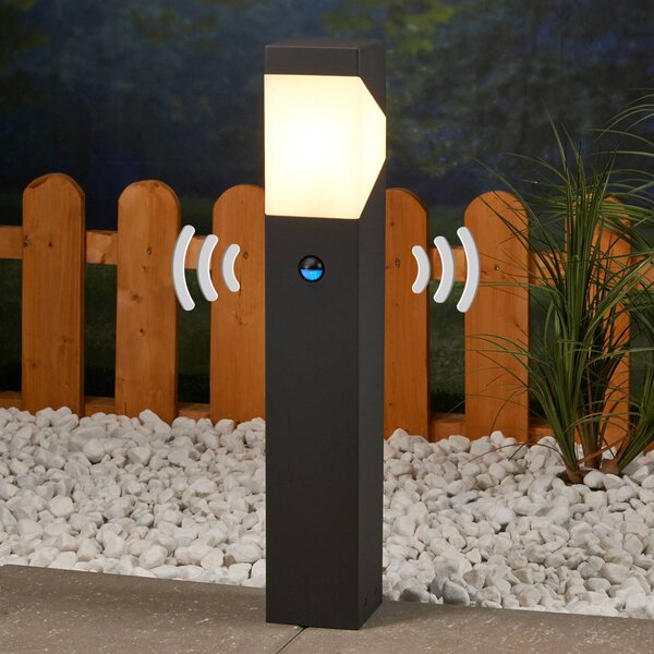Lucande lampioncino Kiran, 60 cm, sensore, grigio, IP44, E27 Kiran Lucande, dimmerabile, Nero, Alluminio, Moderno