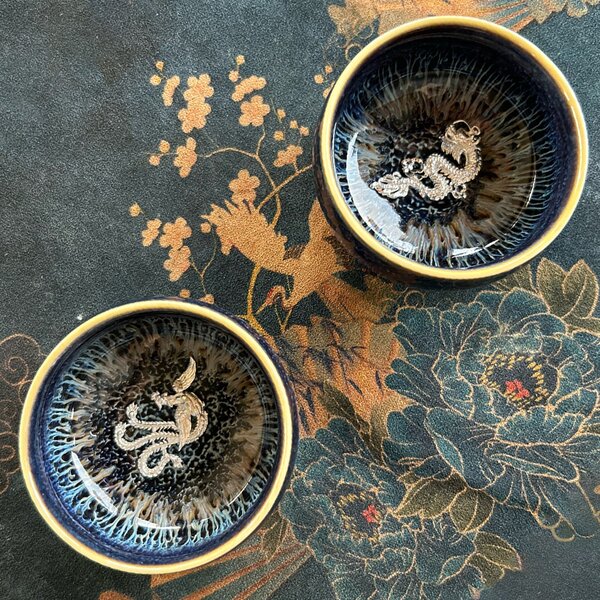 Tazza da tè Jianzhan Tenmoku con Drago in Argento 50ml