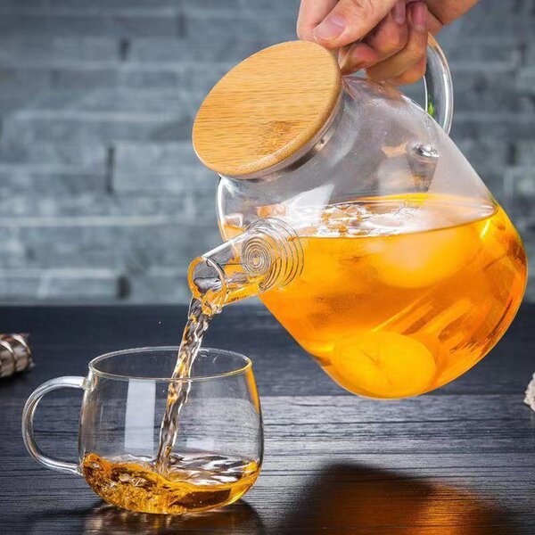 Teiera in vetro con filtro e tappo in bamboo 1,5 L
