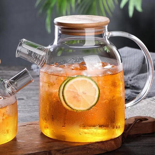 Teiera in vetro con filtro e tappo in bamboo 1,5 L