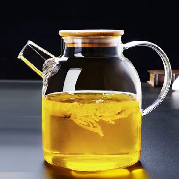Teiera in vetro con filtro e tappo in bamboo 1,5 L