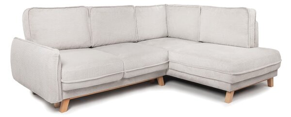 Divano angolare beige allungabile (con penisola a destra) con rivestimento in velluto a coste Tori – Bonami Selection