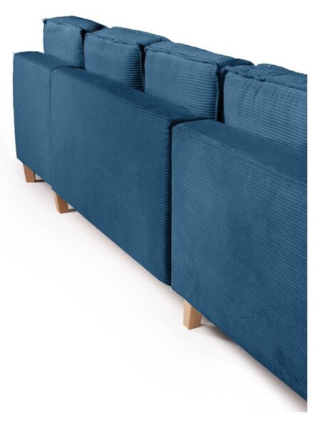 Divano angolare blu allungabile (con penisola a sinistra/a forma di "U") con rivestimento in velluto a coste Tori – Bonami Selection