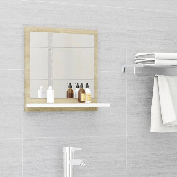 Specchio Bagno Bianco e Rovere Sonoma 40x10,5x37 cm Multistrato