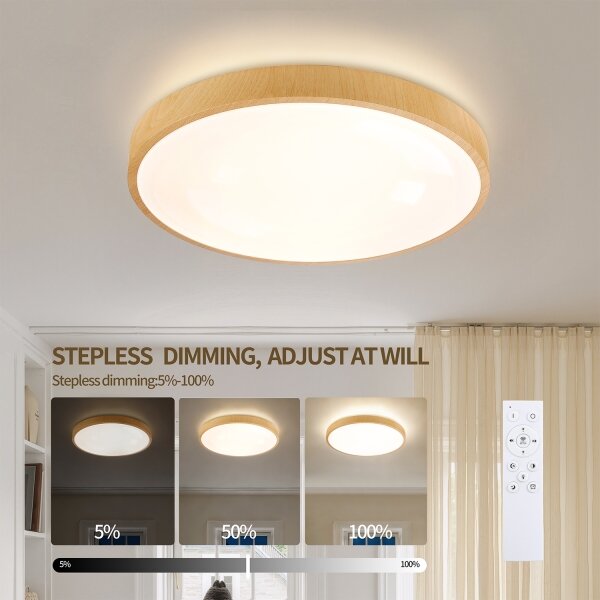 Brilagi-LED Lampada dimmerabile GLASS POOL DOUBLE LED/48W/230V 40 cm finitura legno + telecomando