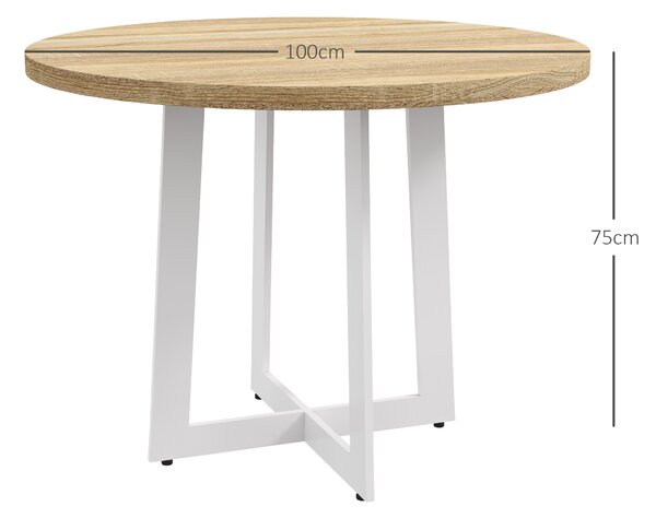 HOMCOM Tavolo da Pranzo Rotondo Moderno per 4 Persone, Ø100x75cm, Legno Naturale e Bianco|Aosom