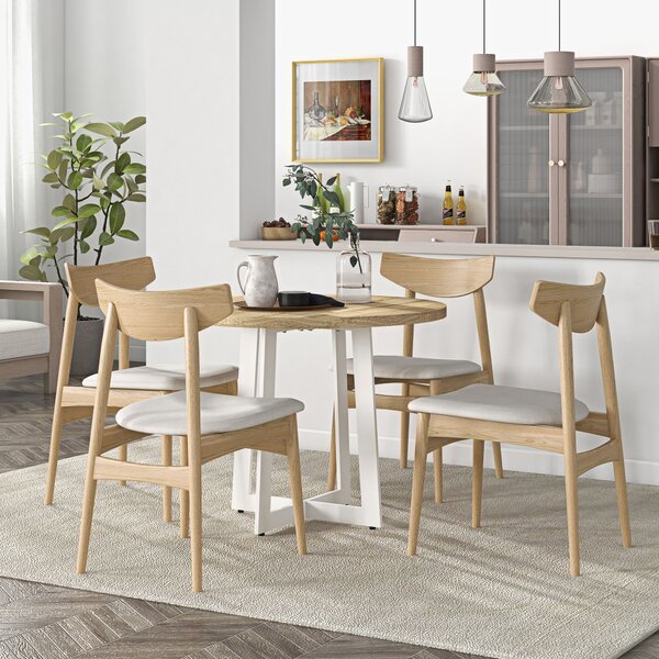 HOMCOM Tavolo da Pranzo Rotondo Moderno per 4 Persone, Ø100x75cm, Legno Naturale e Bianco|Aosom