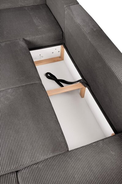 Divano angolare grigio allungabile (con penisola a destra/a forma di "U") con rivestimento in velluto a coste Tori – Bonami Selection