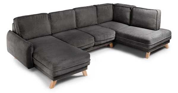 Divano angolare grigio allungabile (con penisola a destra/a forma di "U") con rivestimento in velluto a coste Tori – Bonami Selection