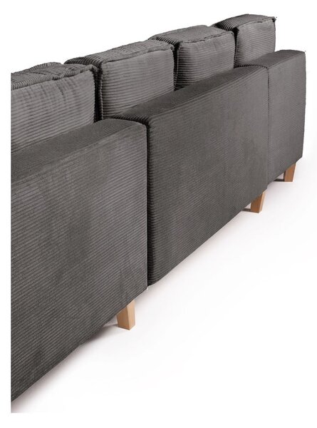 Divano angolare grigio allungabile (con penisola a destra/a forma di "U") con rivestimento in velluto a coste Tori – Bonami Selection
