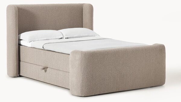 Letto boxspring in bouclé con contenitore Perla