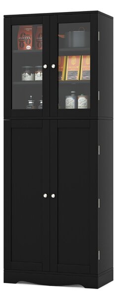 Costway Dispensa da cucina con doppia porta in vetro temperato e ripiani anta, Armadio indipendente Nero