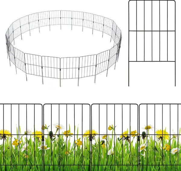 Costway 25 Pannelli per recinzione da giardino pieghevole, Recinzione per aiuole in metallo antiruggine