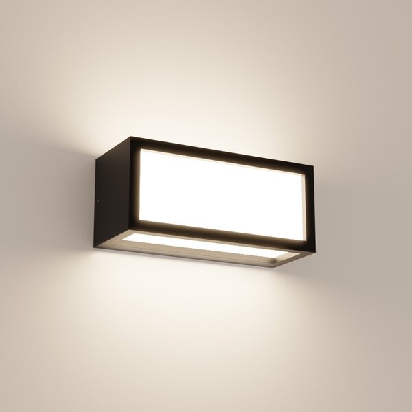 Lampada Da Parete Esterna Quadrata In Alluminio Nero – Diffusore Trasparente, IP44, Attacco E27, 22x10,5 Cm