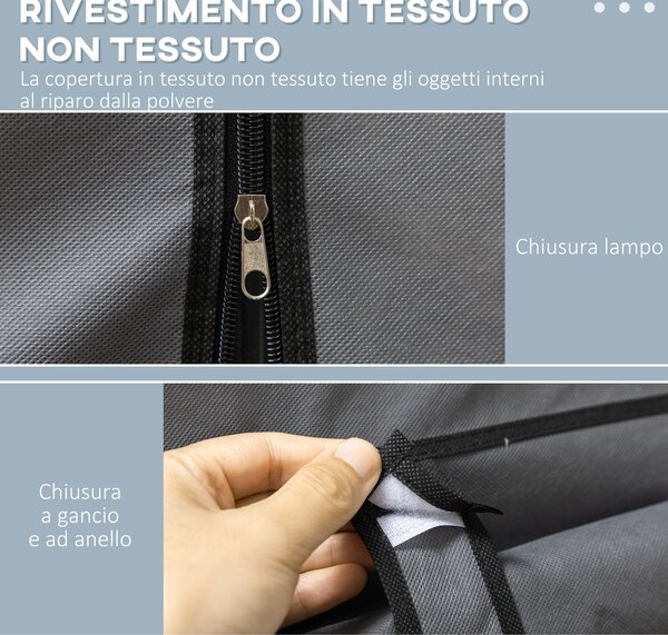HOMCOM Armadio in Tessuto Pieghevole con Cassetti e Ante Avvolgibili con Zip, 125x43x162.5cm, Grigio Scuro|Aosom
