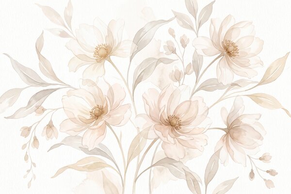 Carta da parati Peonie leggere nei delicati toni del beige cipria, Carta da parati Acquerello, w10002 : Uwalls.it