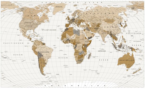 Carta da parati Una mappa politica del mondo in tonalità di marrone con bandiere in tedesco, Carta da parati Mappa del Mondo, c00016de : Uwalls.it