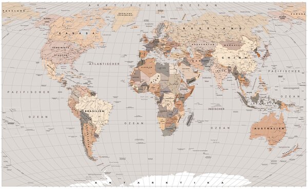 Carta da parati Una mappa politica del mondo in beige con bandiere in tedesco, Carta da parati Mappa del Mondo, c00016dev1 : Uwalls.it