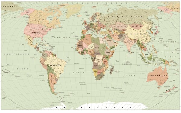 Carta da parati Mappa politica del mondo color oliva con bandiere, in tedesco, Carta da parati Mappa del Mondo, c00016dev3 : Uwalls.it