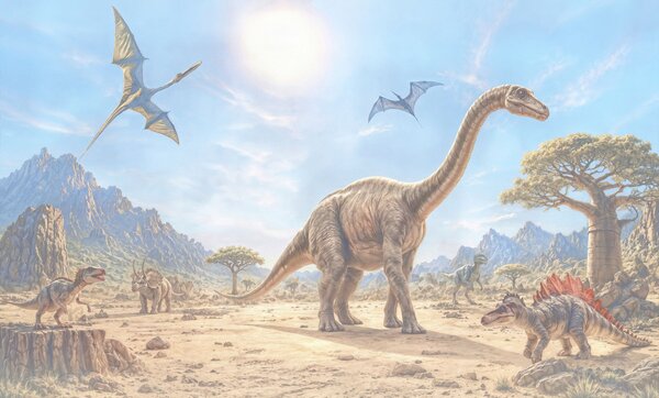 Carta da parati Gruppo di dinosauri nel deserto, Carta da parati i Dinosauri, Carta da parati popolare, t00895 - Tapeko.it