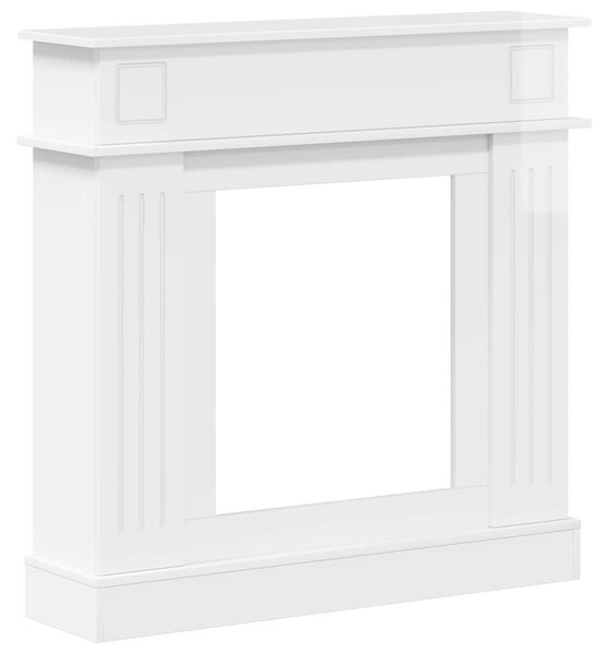 Cornice per camino, finitura lucida bianca, dimensioni 102 x 26 x 100 cm, realizzata in materiale composito di legno