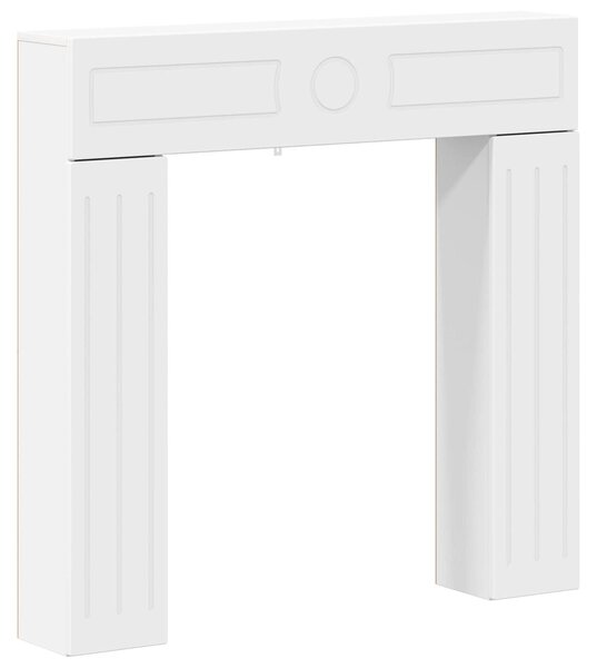 Cornice per camino, colore bianco, dimensioni 102 x 18 x 100,5 cm, realizzata in materiale composito di legno
