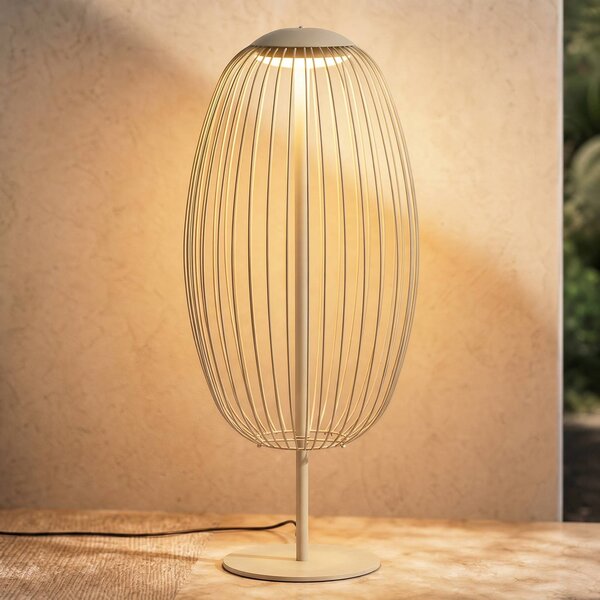 Lampada da terra esterno a LED Lucande Richi, beige, altezza 90 cm, IP44 Richi, Crema / Ambra, Metallo, Moderno